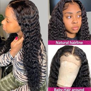 Deep wave lace front human hair wig 150% density  4*4 lace closure wig 18 inch